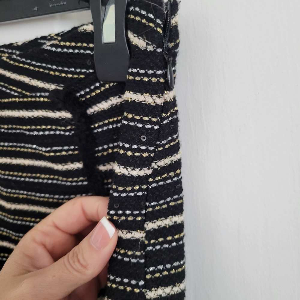 Mo:Vint New York Anthropologie Knit Skirt Women XS Black White Gold Striped Knit - Picture 4 of 9